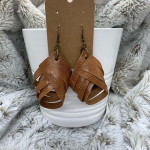 Tan leather twist earring